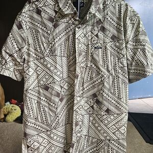 Tano Men’s Short-Sleeve Geo Print Button-Down Shirt - Brown/Cream